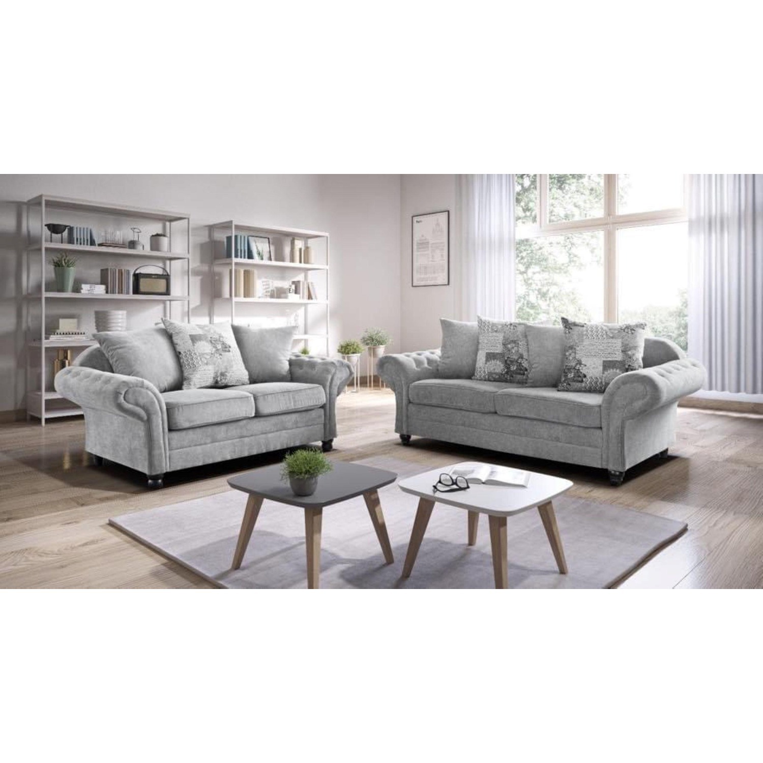 Nicole 2 And 3 Seater Upholstered Sofa - Silver
