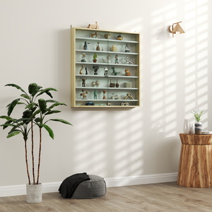 HOMCOM 7 Tier Wall Display Cabinet Oak