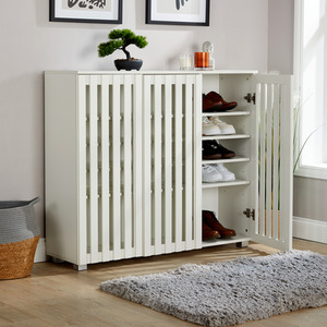 White Halden Shoe Storage 3 Door Slatted Front Cabinet Unit  shot 7647916