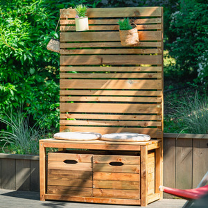 Memphis Wooden Garden Bench with Trellis and Storage