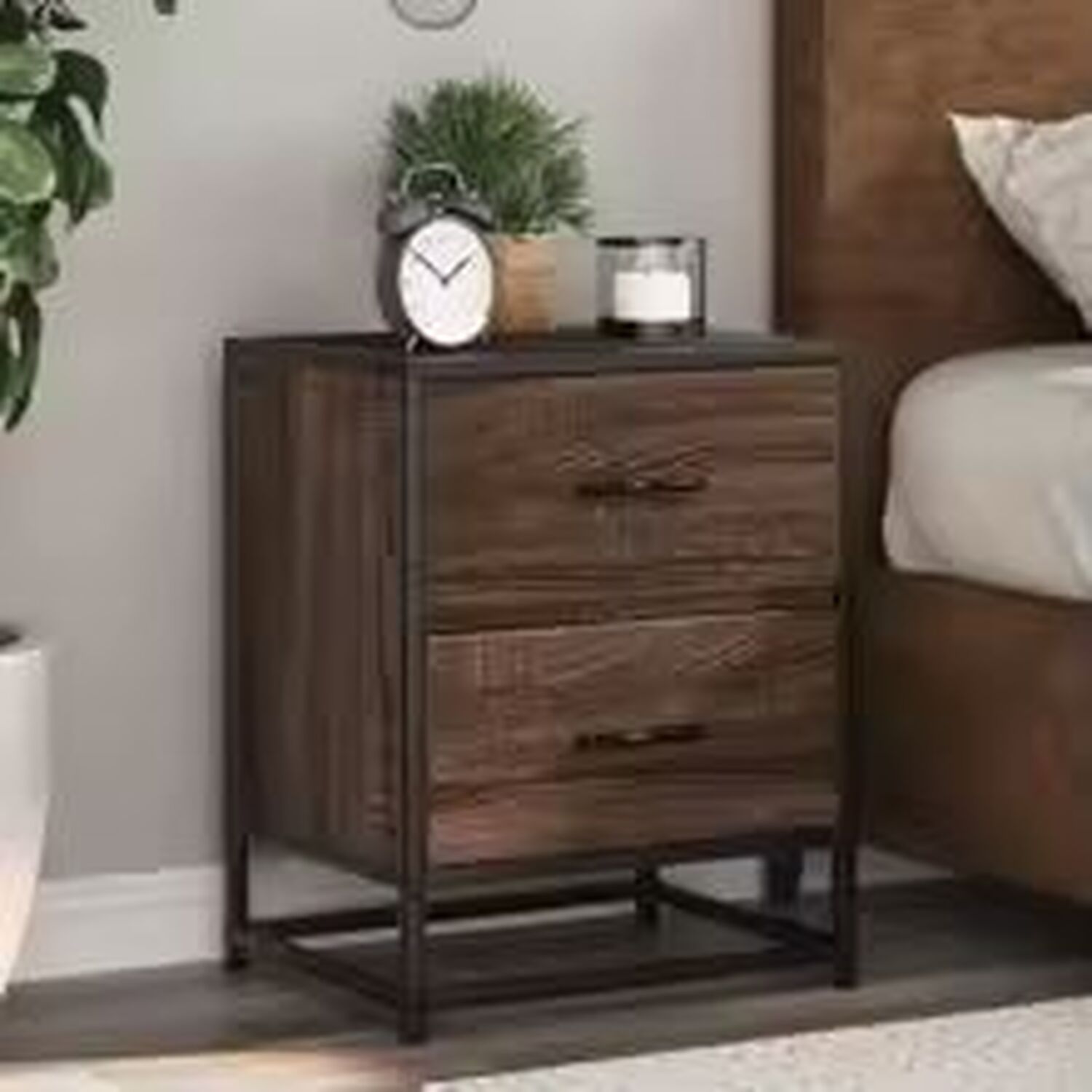 Oak Effect Bedside Cabinet - Brown 50cm