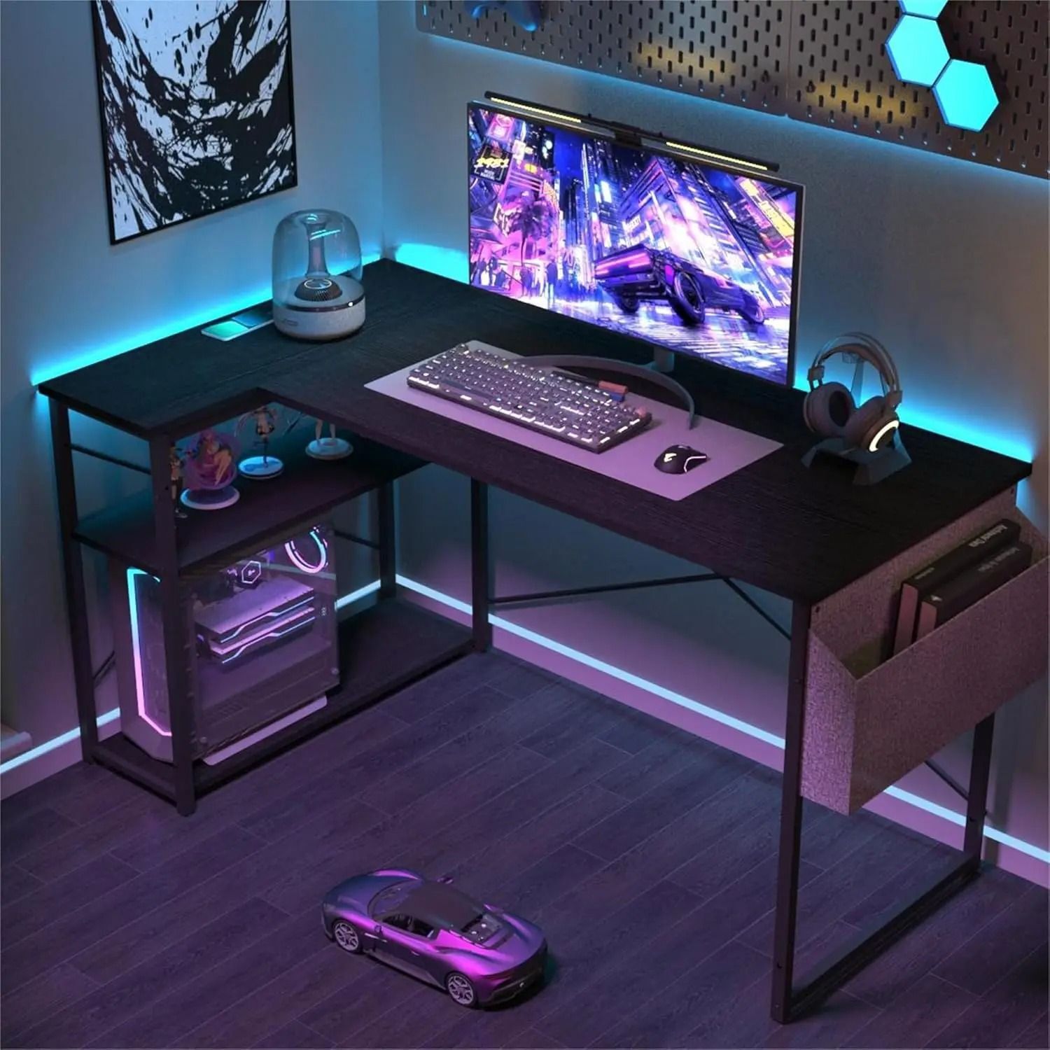Gaming Desk With Storage And Shelves - Black