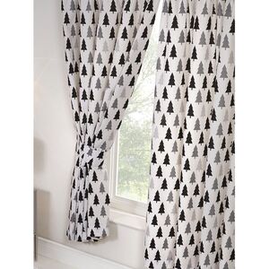 Scandi Bear Lined Forest Curtains (Pack of 2) WhiteBlackGrey (183cm x 168cm)
