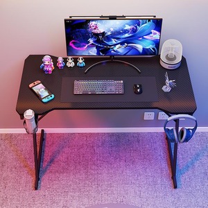 Gaming Desk with Carbon Fibre Finish and Cup Holder, Headphone Hook