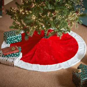 Red and White Soft Fabric Traditional Christmas Tree Skirt