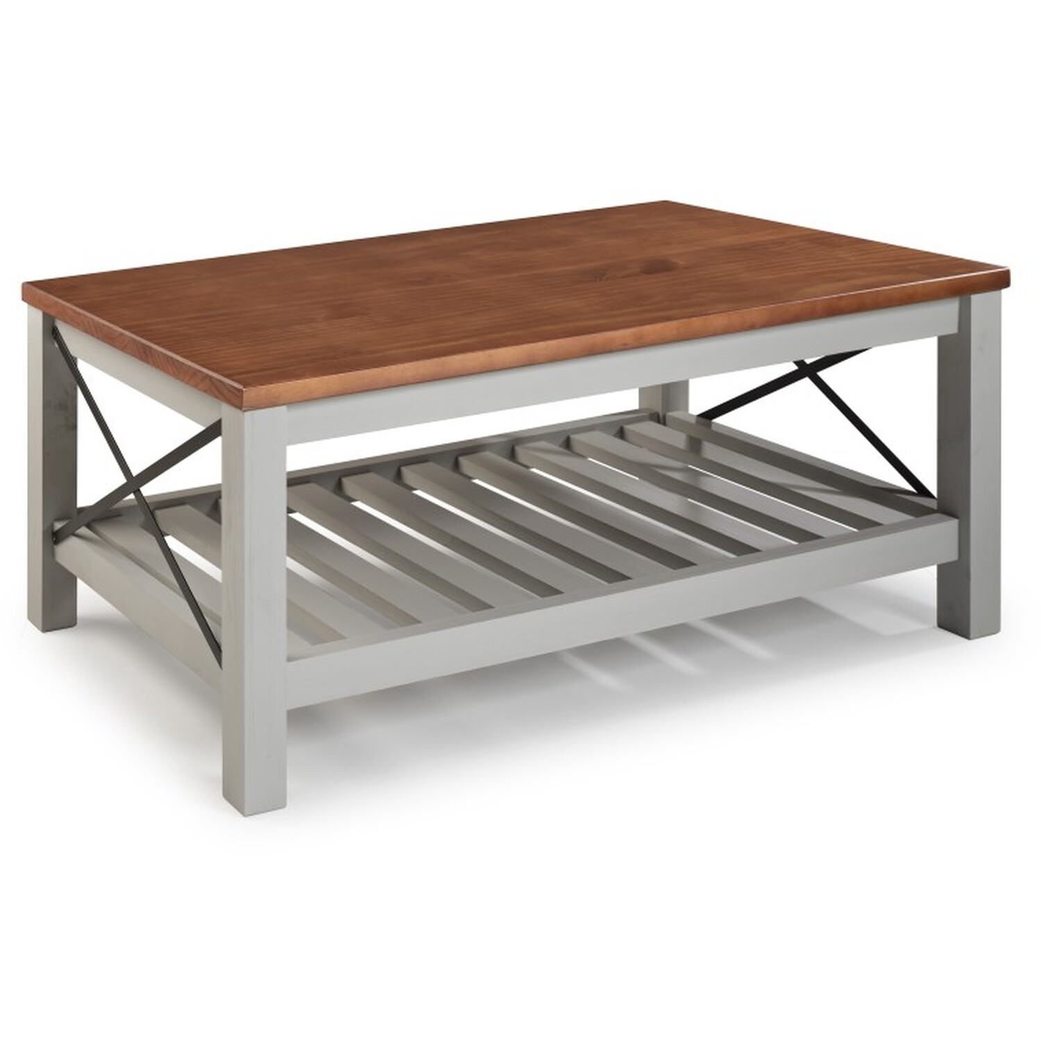 Cottage Large Coffee Table Solid Wood Wooden - Grey