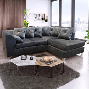 Jasmy Plush Velvet Grey Corner Sofa