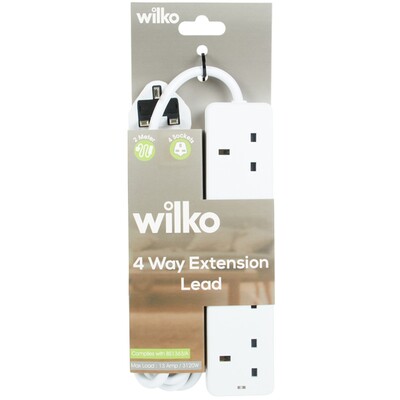 White 4 Gang Extension Lead 2m