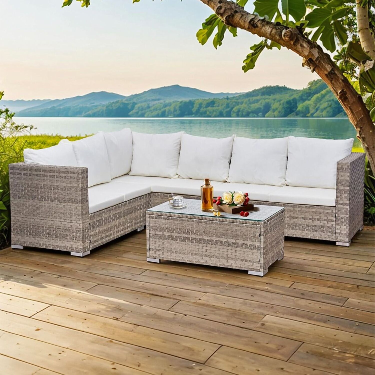 Oseasons Acorn Alt Rattan 6 Seat Corner Sofa Set - Dove Grey