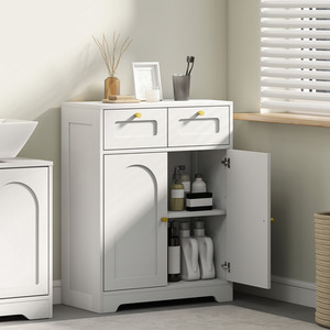 HOMCOM Bathroom Floor Cabinet, Storage Unit with 2 Doors, White
