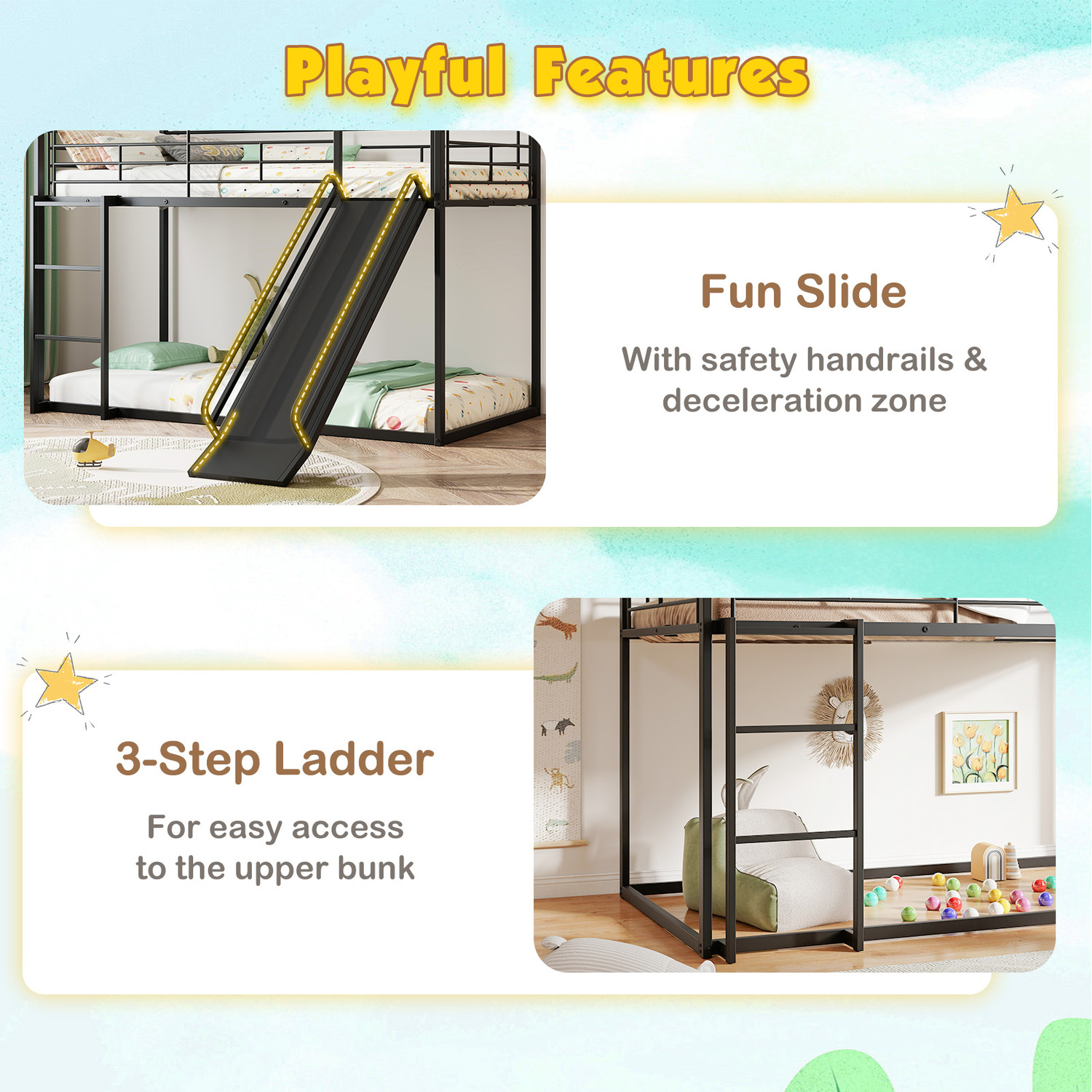 House Shaped Kids Loft Bed Frame - Black