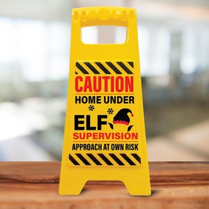 Caution Home Under Elf Supervision Sign  Funny Kids Xmas Decoration