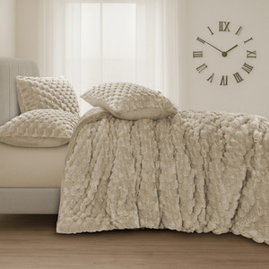 Soft Chunky Popcorn thermal Warm Teddy Reverse Duvet Set Beige