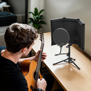 HOMCOM Studio Microphone Isolation Shield with Pop Filter  Stand