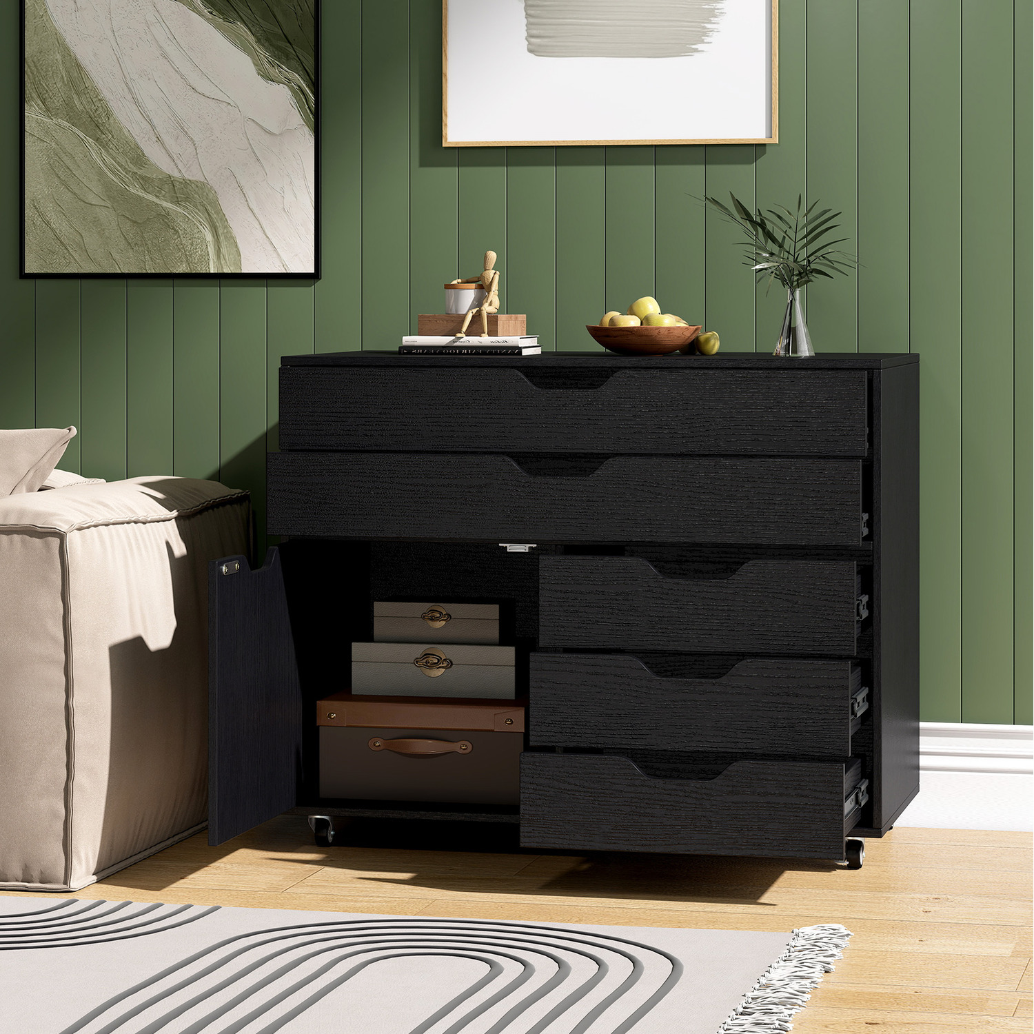 Mobile Chest Of Drawers - Black