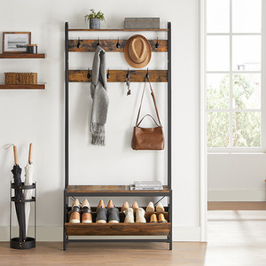 Multifunctional Coat Rack with Shoe Storage and Bench