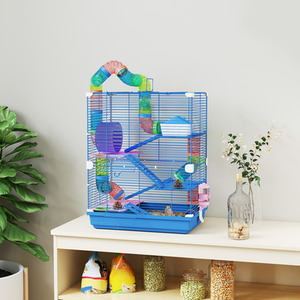 PawHut Hamster Cage with Tubes Exercise Wheels Tunnel