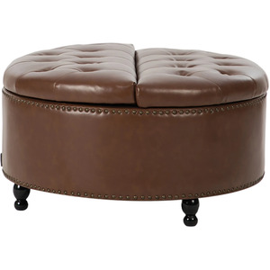 Round PU Leather Lift-Top Storage Ottoman with Reversible Lid