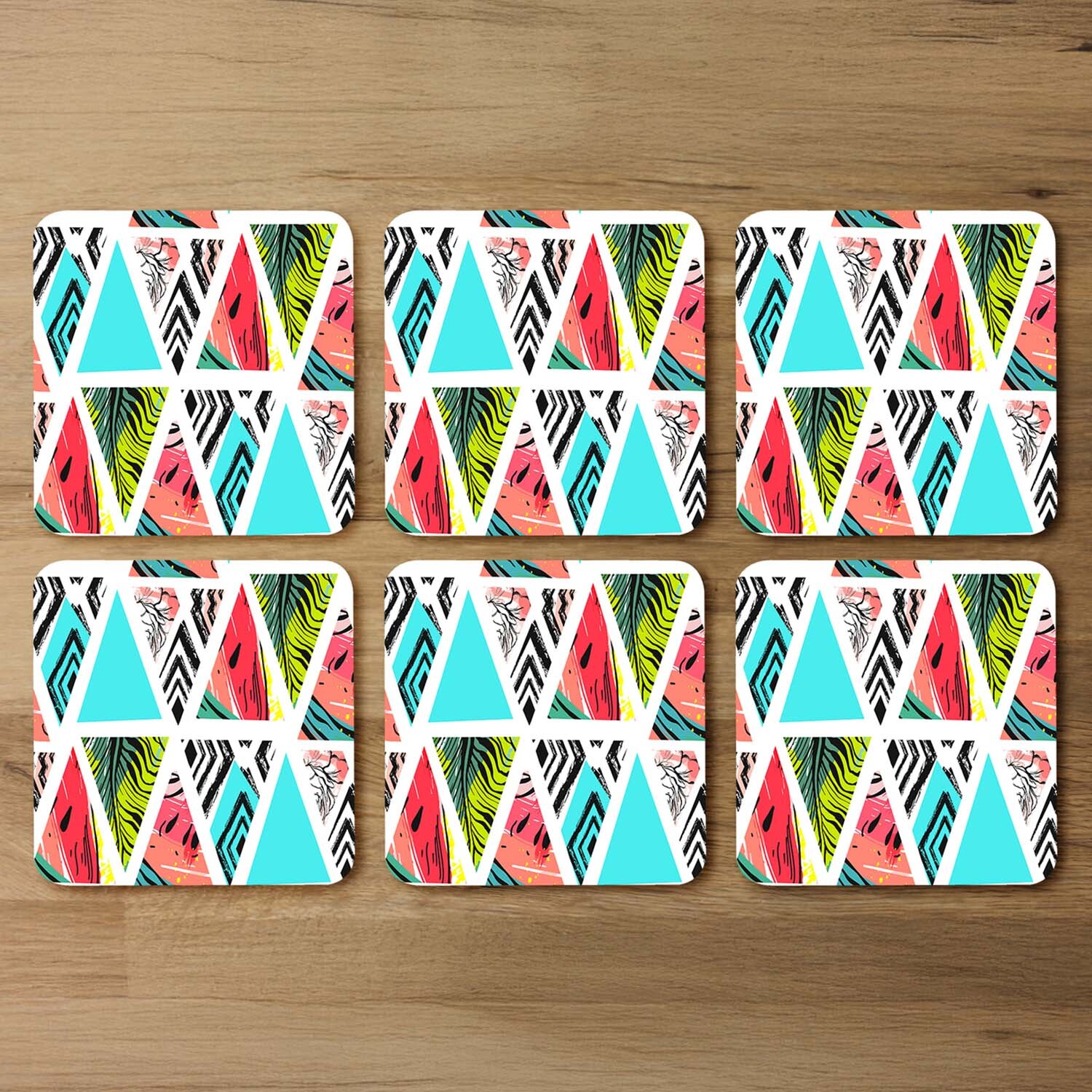 Aztec And Tropical Palm Leaves Coaster - Blue