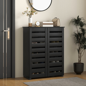 HOMCOM 5-Tier Narrow Shoe Cabinet with Adjustable Shelves Black