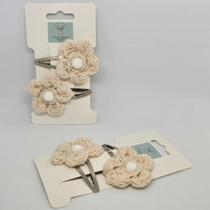 Cream White knitted flower Hair Clip Pk2