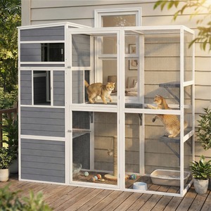 PawHut Wooden Catio Cat Outdoor Enclosure with Rooms and 3 Platforms