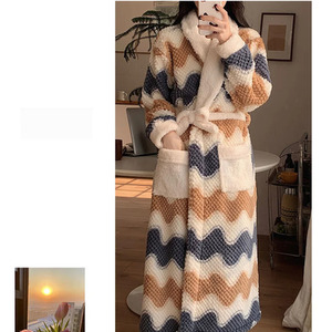 Womens Coral Velvet Warm Bathrobe Winter Pajamas