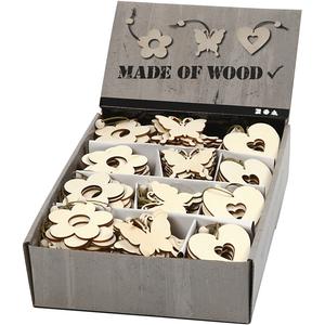 Wooden Hanging Ornaments Flower Butterfly Heart 200 Pack