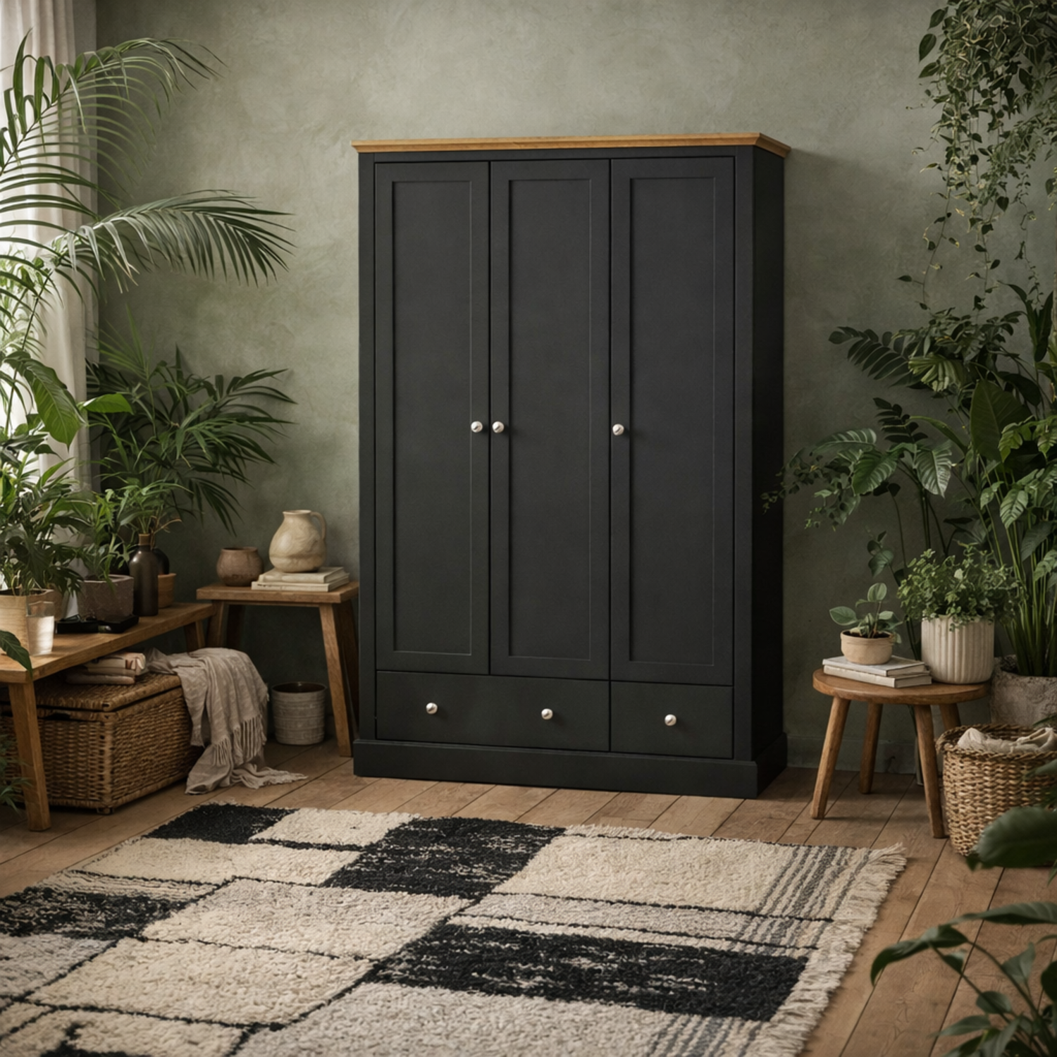 Wyld Haus Ardee 3 Door 2 Drawer Wardrobe in Dark Grey and Natural Oak - Grey and Natural