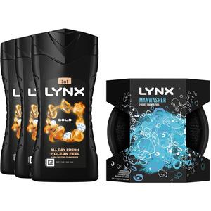 Lynx Gold Fragrance Body Wash 225ml & Manwasher Shower Tool Bundle ¿ 3 Pack