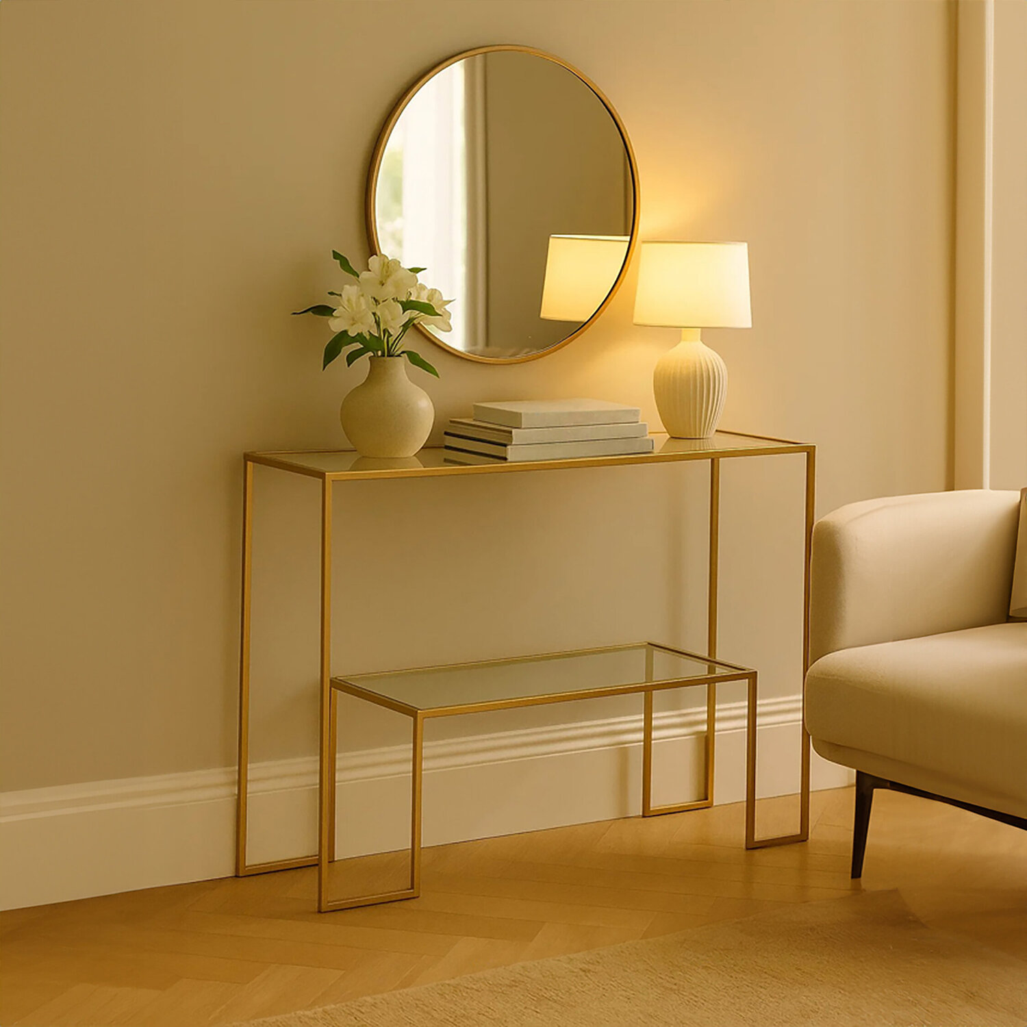Avento Gold Finish Console Table - Gold