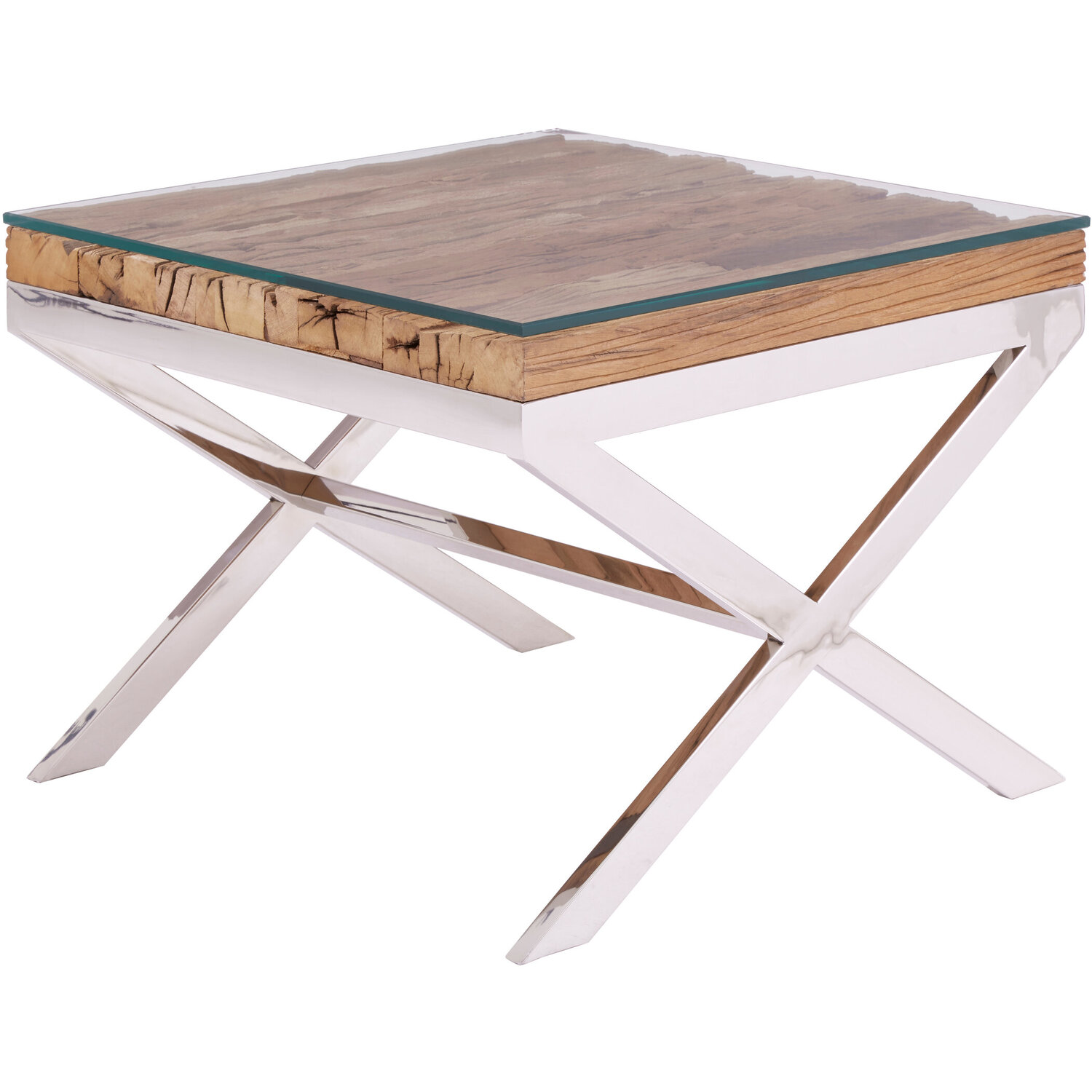 Kerala Natural Top End Table With Cross Base - Brown