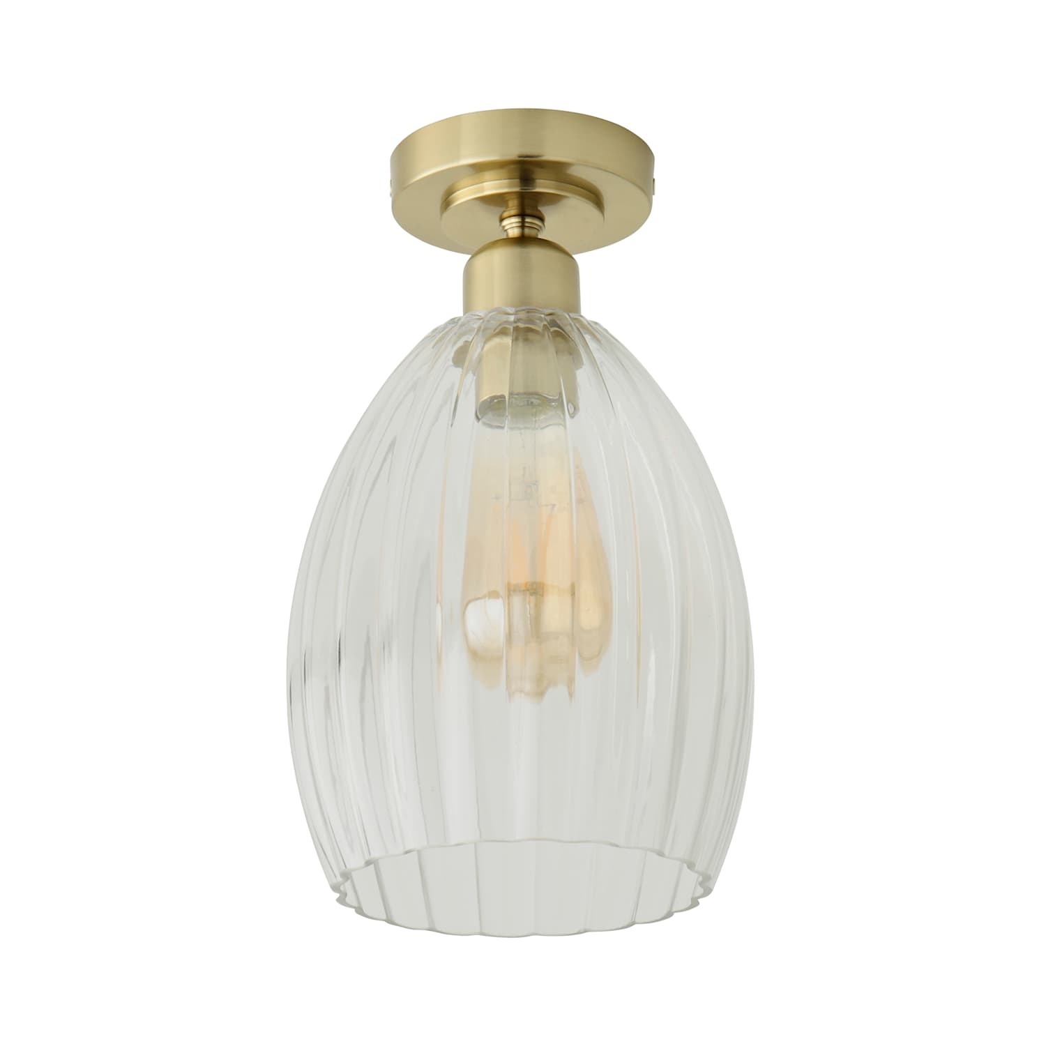 Valuelights Unisex Gold Cheltenham Clear Ribbed Glass Dome Flush Ceiling Light With Led Bulb In - Image 5