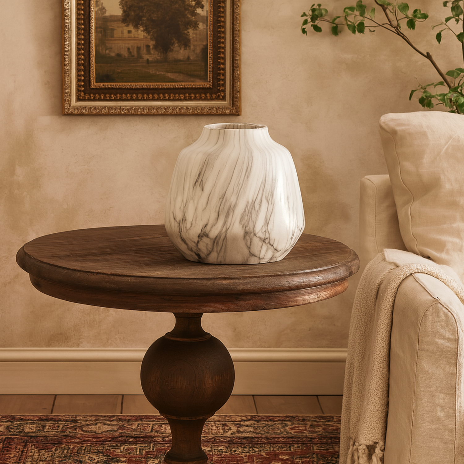 Marble Glaze Olpe Ceramic Vase - White