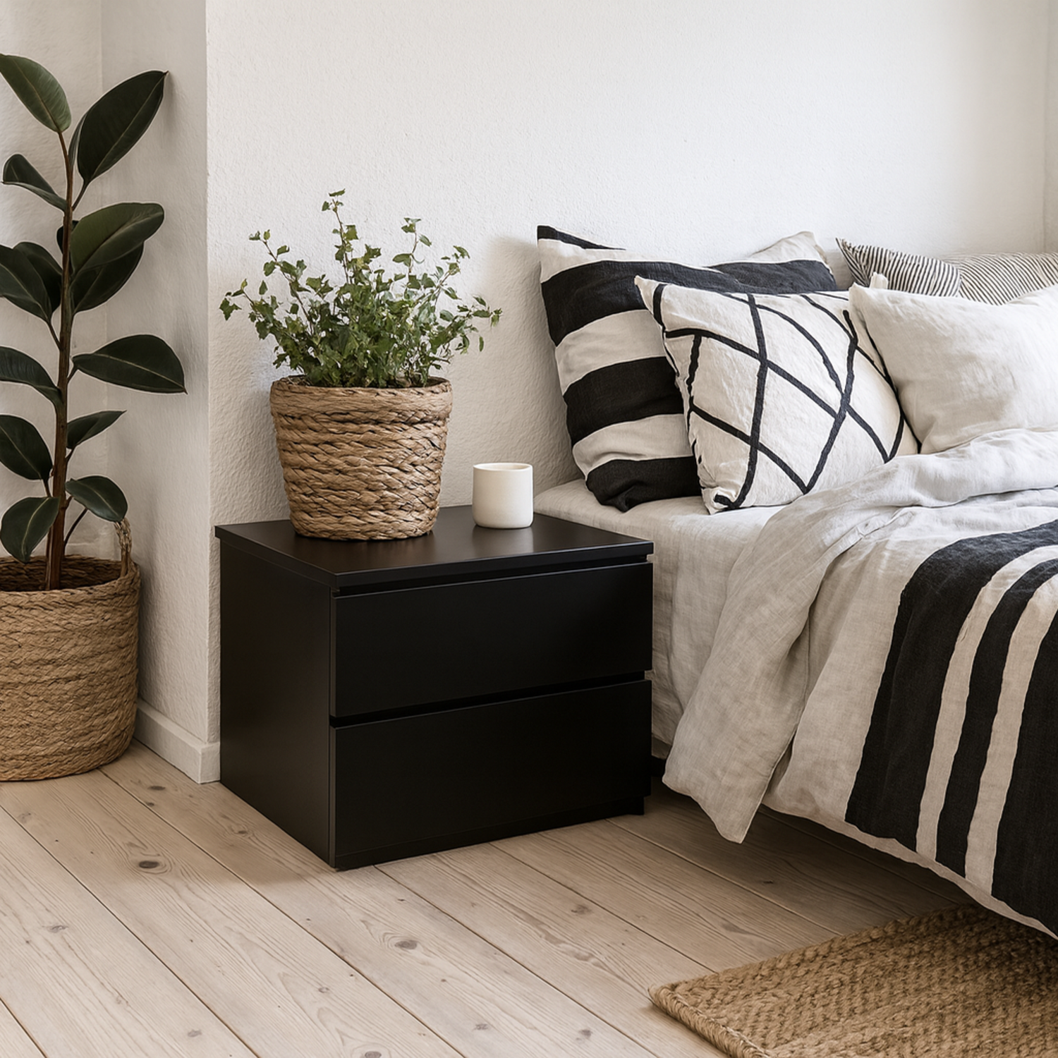 Rome Matt Wall Mounted Bedside Table 2 Drawers - Black