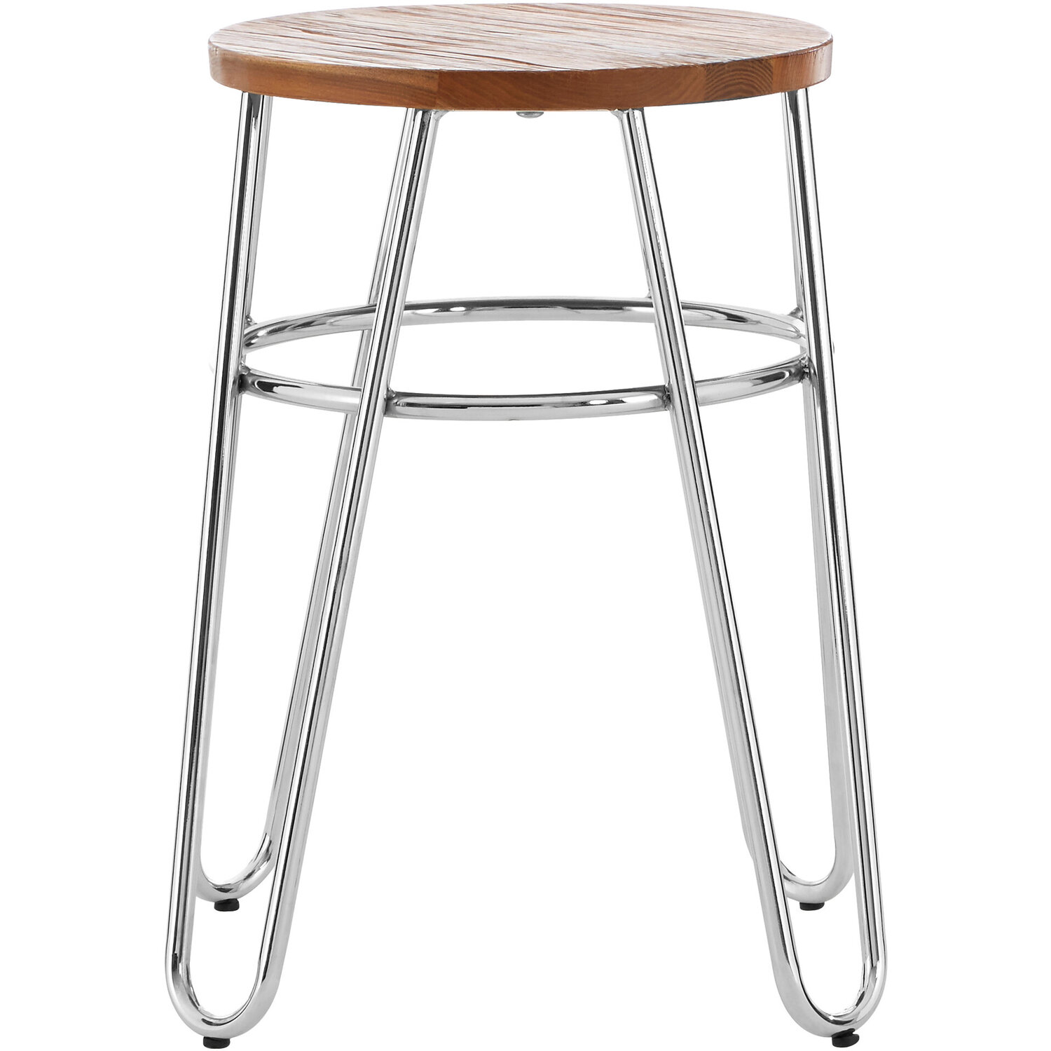 District Hairpin Legs Stool with Wood Top - Silver