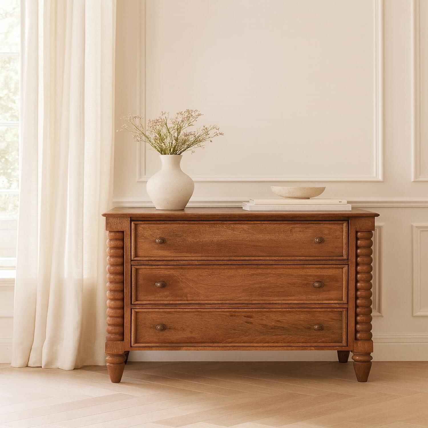 Solid Wood Spindle Chest of Drawers - Brown