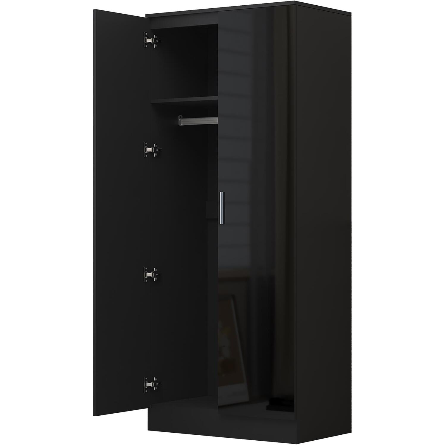 REFLECT Wardrobe 2 Door Plain - Black High Gloss Front / Black Oak Matt Finish - Black Gloss / Matt Black