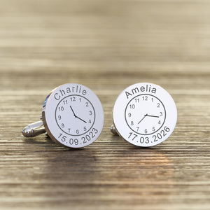 Personalised Name Time & Date Cufflinks - Silver Finish