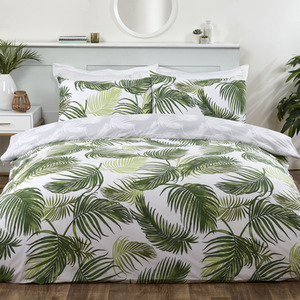 Polycotton Floral Palm Print Reversible Duvet Cover With Pillowcase