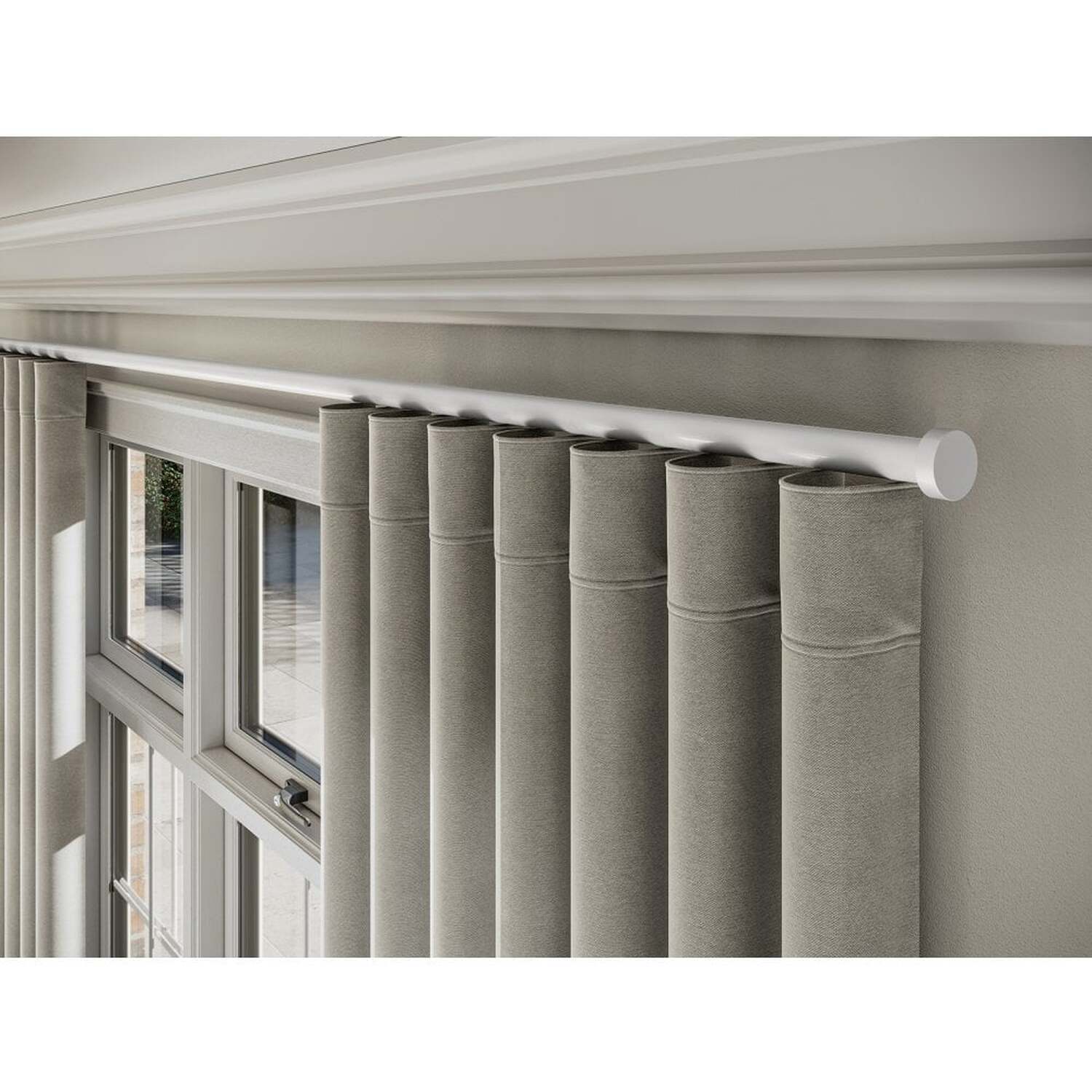 28mm Styleline Gliding Curtain Pole Set with Stud End - White - White / 130cm