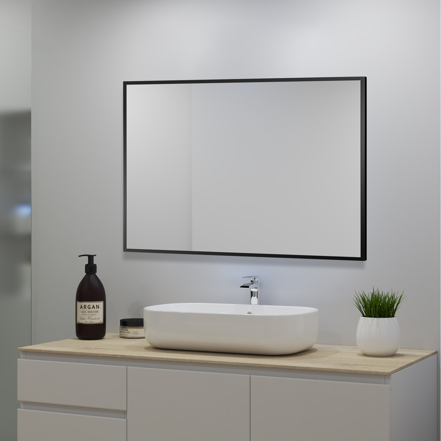 Rectangle Black Framed Wall Mirror - Black 50x70cm