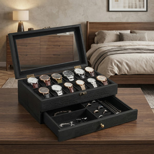 SONGMICS 12 Slot Wooden Watch Box with Glass Lid