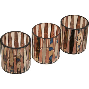 Gaia Set Of 3 Pink Antique Finish Glass Tealight Holders