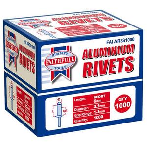 Faithfull Aluminium Rivets 3.2mm X 6mm Short Bulk Pack Of 1000