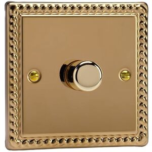 DIMMER 1X400W PUSH ON Varilight Classic Georgian Brass 1-Gang 400W 2-Way Push-On Push-Off Dimmer V-D