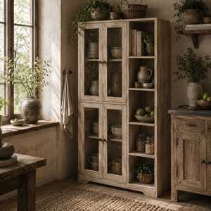 Mole Pantry Grey Oak-Effect Storage Cabinet with Glass Doors