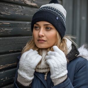 Ladies Knitted Beanie Bobble Hat with Small Pom Pom