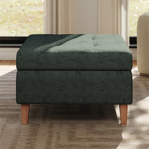 Chenille Storage Bench with Rubberwood Legs