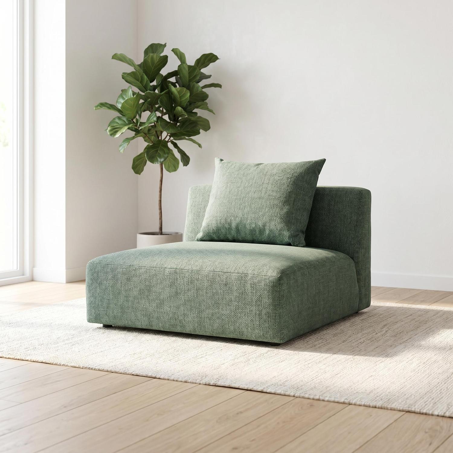 Abakus Direct Tokyo Single Seat In Soft Cream Brushed Tweed Fabric With Deep Seat - Olive Green